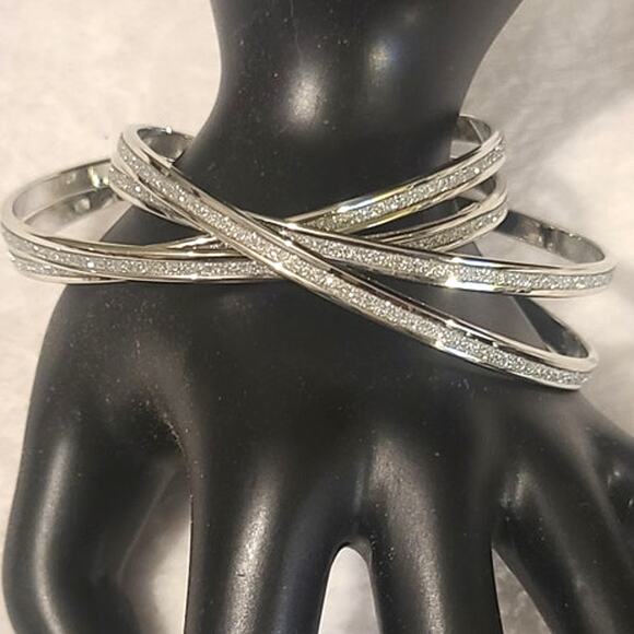 Silver Rhinestone Bangle Fashion Bracelets ~ NEW - Picture 2 of 4